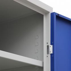 Stahlschrank (60 x 60 – B x T cm)  4,5 OH & abschließbar – Akten-, Werkstatt & Materialschrank (2 Türen) – Korpus: Lichtgrau, Türen: Enzianblau – Neu im Sortiment!